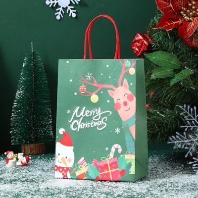 Ulife Christmas Gift Bag with Green Snowman Design - Medium 21*27*11cm