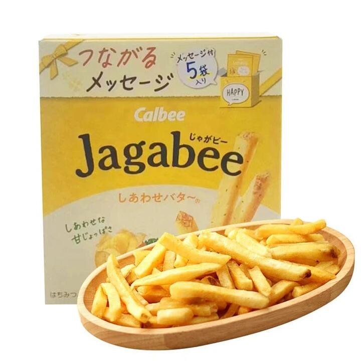Calbee Jagabee Honey Butter Flavoured Potato Sticks, 16g x 5 Packs, 80g Total Gourmet Grocer Calbee Jagabee Honey Butter Flavoured Potato Sticks, 16g x 5 Packs, 80g Total