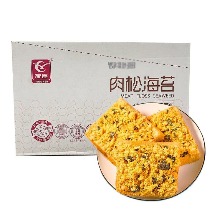 Youchen Crispy Seaweed and Pork Floss Toast Bread, Box of 20 Packs, 90g Each
