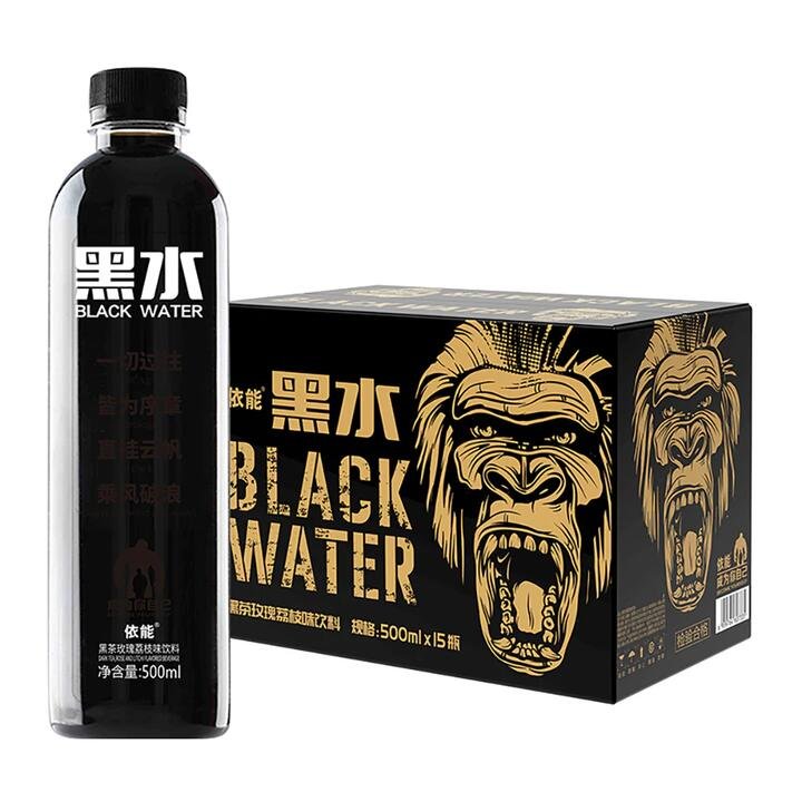 Yineng Black Water Beverage - Black Tea Rose Lychee Flavor, 500ml x 15