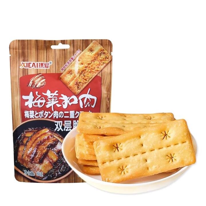 XIEAI Double Layer Crispy Biscuits – Braised Pork with Preserved Vegetables Flavor, 88g Gourmet Grocer XIEAI Double Layer Crispy Biscuits - Braised Pork with Preserved Vegetables Flavor, 88g