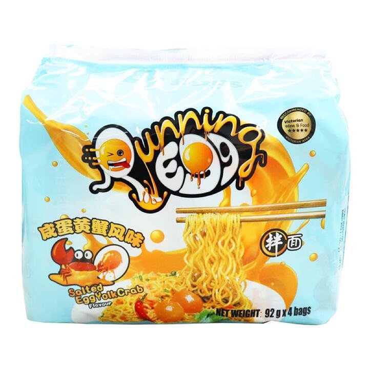 Running Egg Dry Noodles - Salted Egg Yolk Crab Flavor, 92g x 4 Bags