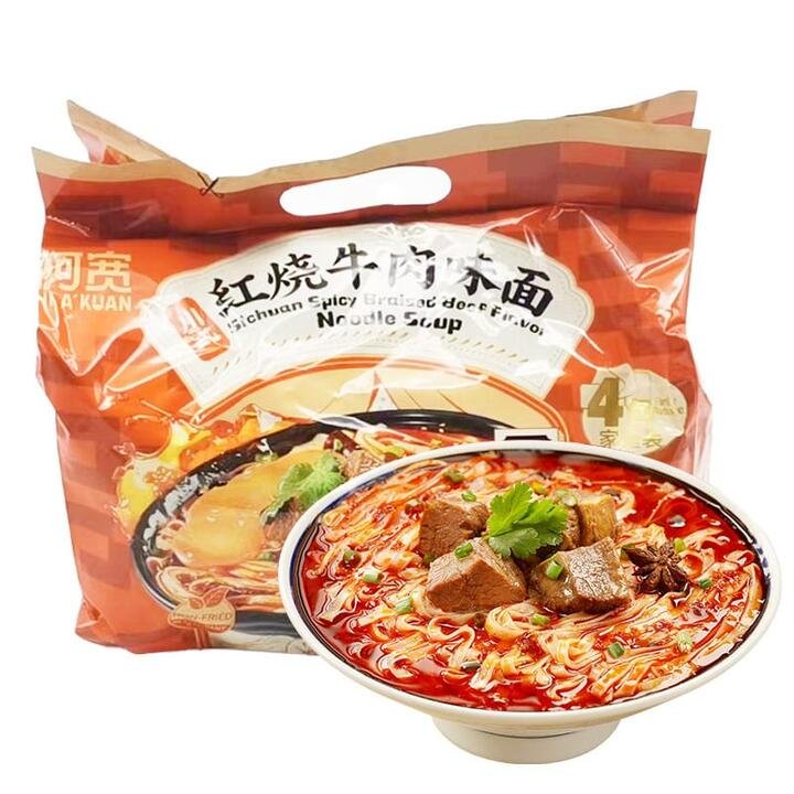 A'Kuan Sichuan Spicy Braised Beef Flavor Noodle Soup - 105g x 4 Packs