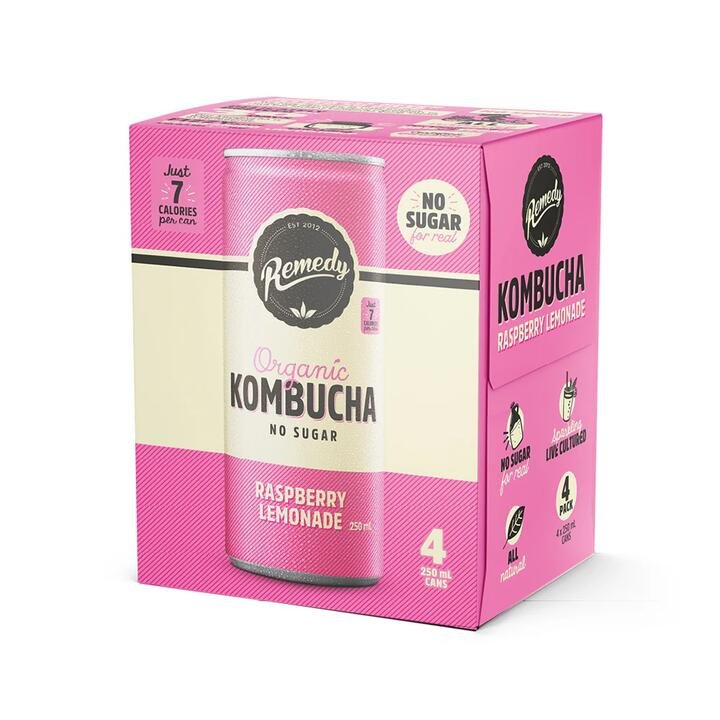 Remedy Organic Kombucha Raspberry Lemonade - 4 Cans