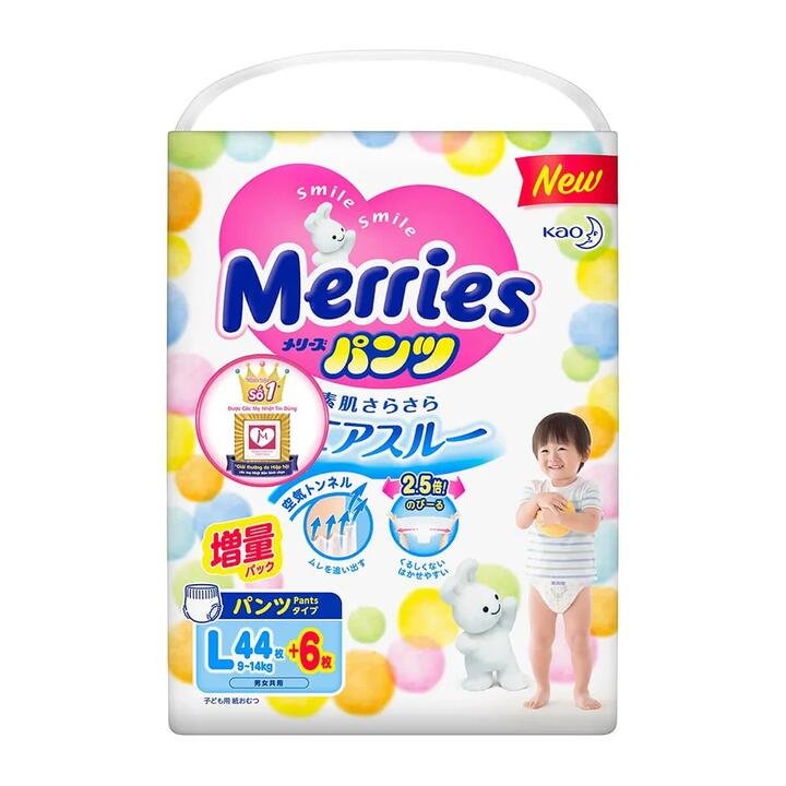 Merries Children’s Pull-Up Pants L Size – Suitable for 9kg, 44+6 Pieces Gourmet Grocer Merries Children's Pull-Up Pants L Size - Suitable for 9kg, 44+6 Pieces