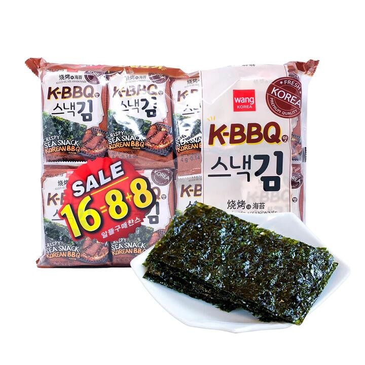 Wang K-BBQ Seaweed Snack - Korean BBQ Flavor, 16 Packs of 4g