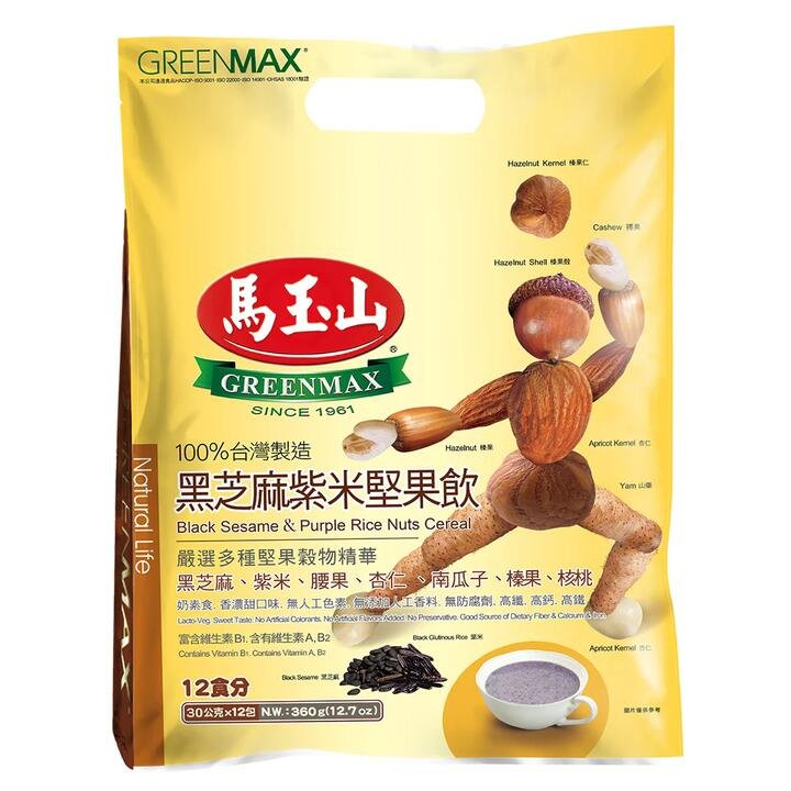 Greenmax Black Sesame & Purple Rice Nuts Cereal - 30g x 12 Packs