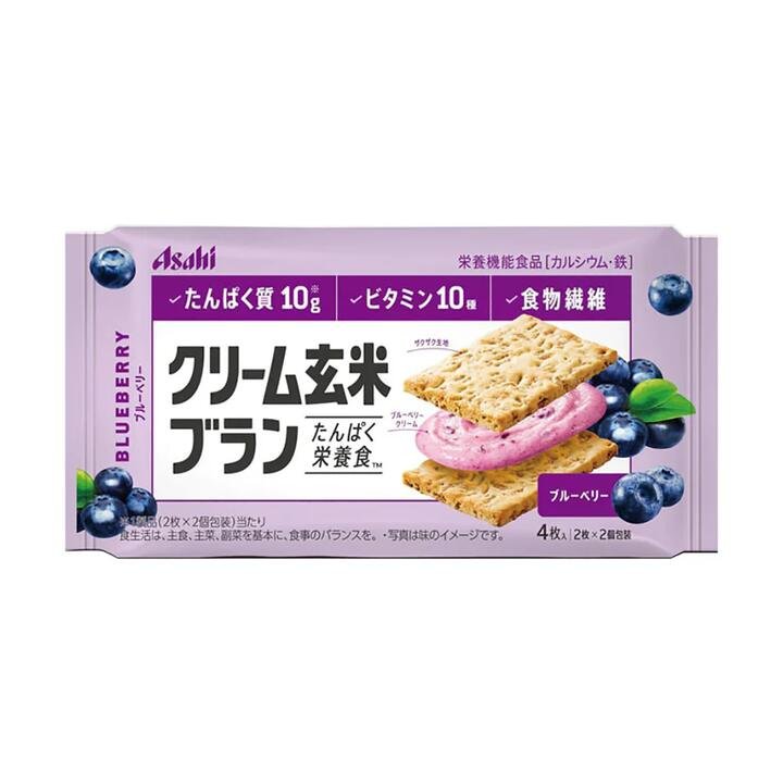 Asahi Low-Calorie Brown Rice Sandwich Crackers - Blueberry Flavor, 72g