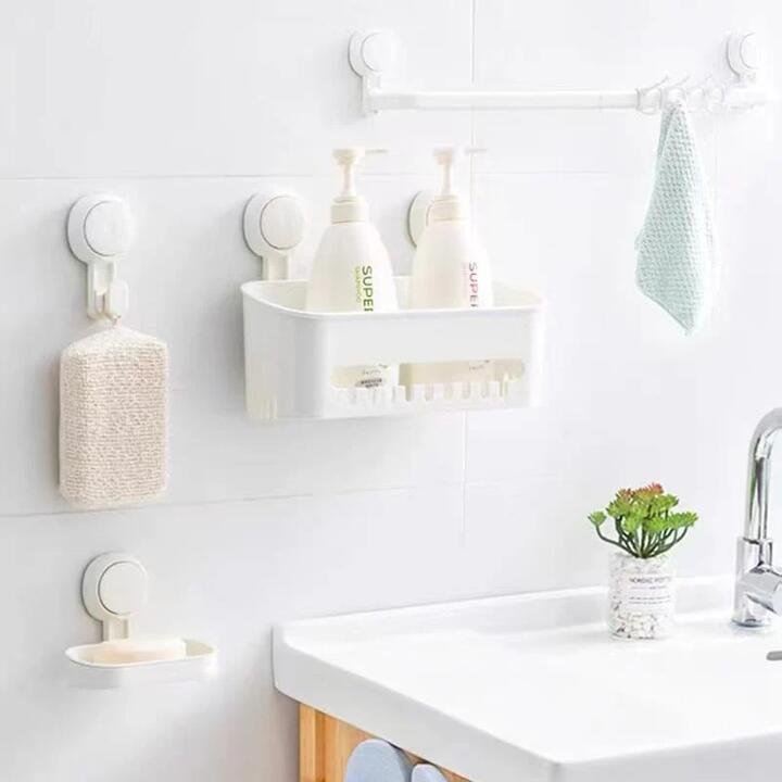 Ecoway Multi-Functional Vacuum Suction Cup Bathroom Storage - Holds up to 10kg, White/Grey (Random)