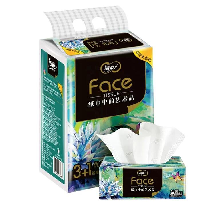 C&S Oil Painting Series 4-Ply Thickened Facial Tissues - 80 Sheets x 4 Packs