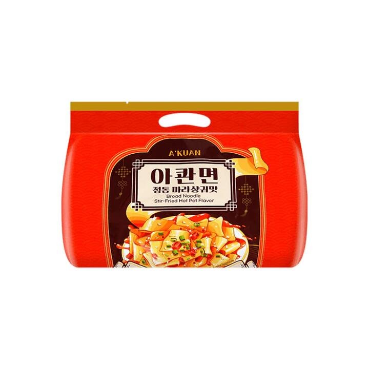 A'Kuan Stir-Fried Hot Pot Flavor Broad Noodles - 110g x 4 Packs