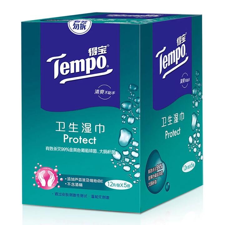Tempo Antibacterial Wet Wipes - 12 Sheets x 5 Packs