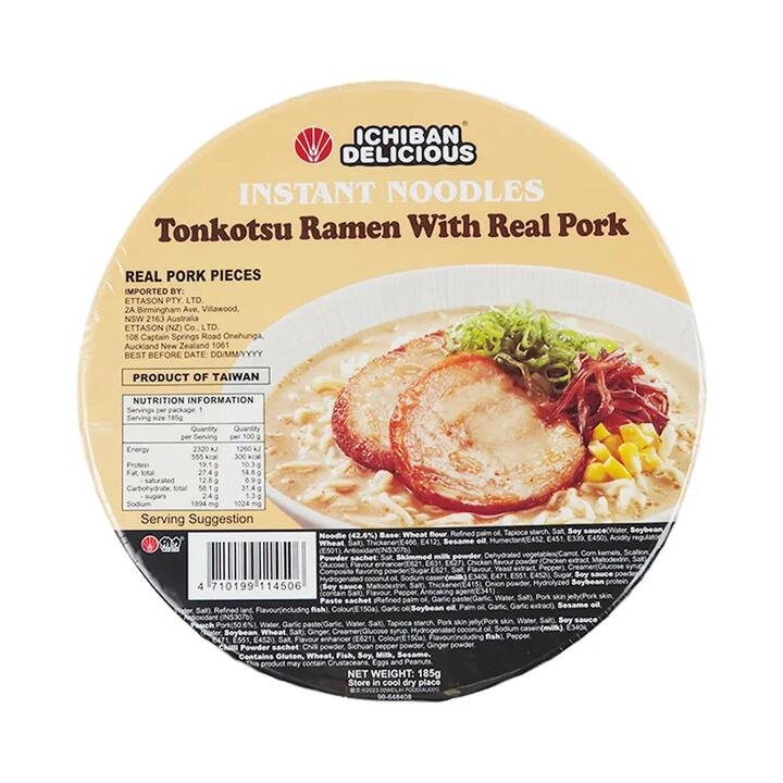 Ichiban Delicious Tonkotsu Ramen With Real Pork - 185g