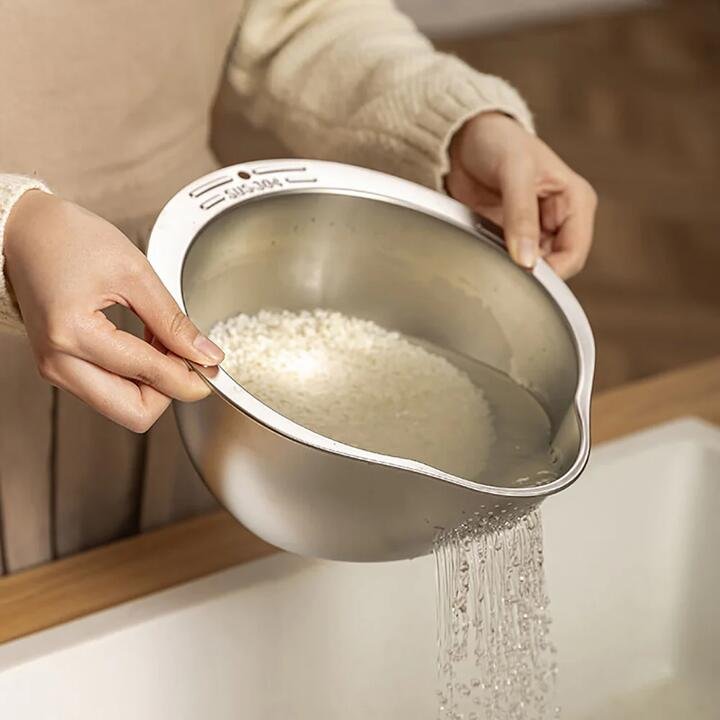 Modern SweetHome 304 Stainless Steel Rice Washing Bowl – Silver Gourmet Grocer Modern SweetHome 304 Stainless Steel Rice Washing Bowl - Silver