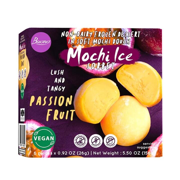 Buono Mochi Ice Cream Passion Fruit Flavor 6pcs 156g Gourmet Grocer Buono Mochi Ice Cream Passion Fruit Flavor 6pcs 156g