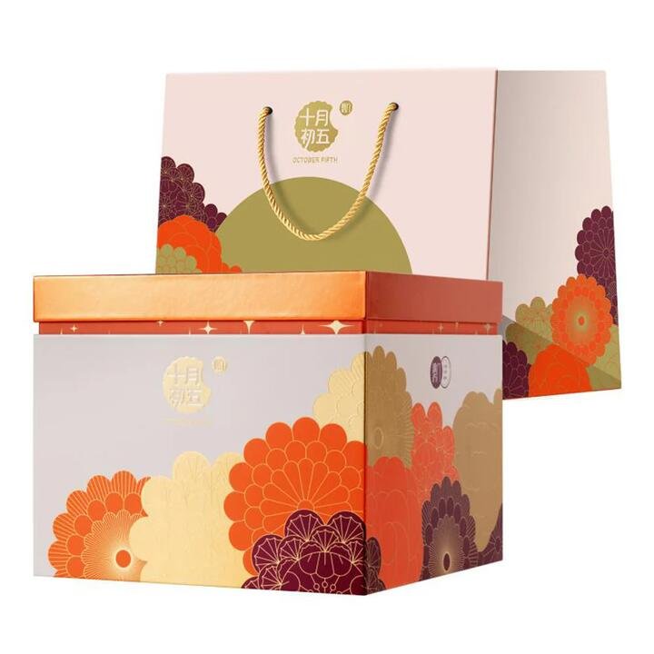 October Fifth Spring Flower Autumn Moon Double Layer Mooncake Gift Box - 8 Pieces, 1kg