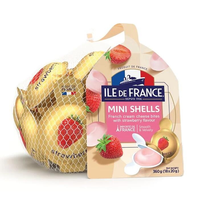 Ile De France Mini Shells French Cream Cheese Bites with Strawberry Flavour - 18 Pieces, 360g