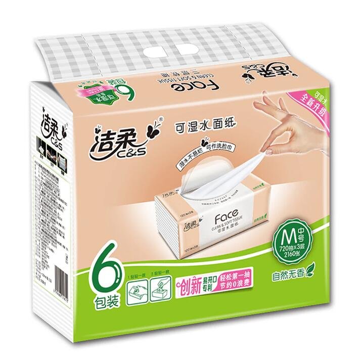 C&S Pink Face Water-Resistant Facial Tissue, 3-Ply, 120 Sheets x 6 Packs