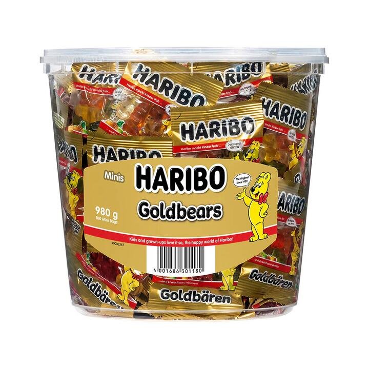 Haribo Goldbears Minis – 100 Mini Bags, 980g Gourmet Grocer Haribo Goldbears Minis - 100 Mini Bags, 980g