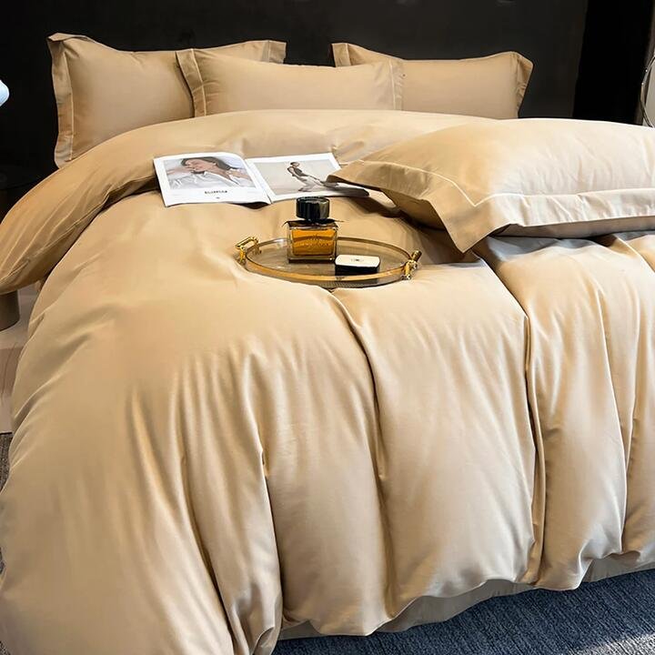 Heartin Queen Size 4-Piece Bedding Set in Khaki with 2 Free Pillows