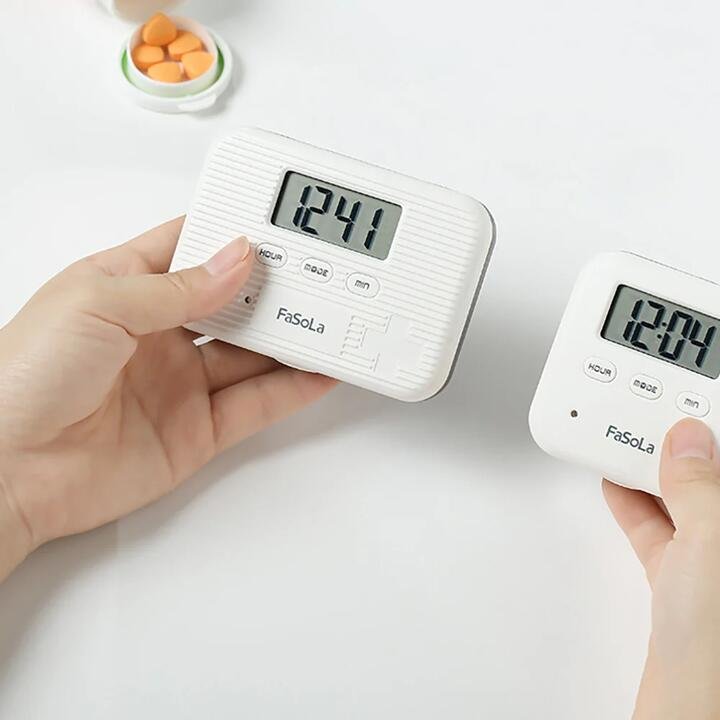 FaSoLa Vibrating Timer Pill Box with Four Compartments - Grey