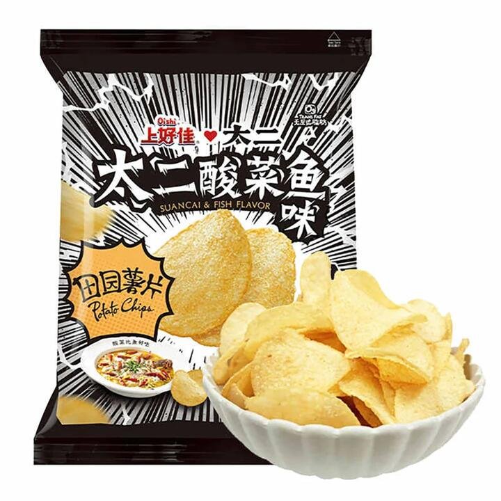 Oishi Garden Fresh Potato Chips Suancai & Fish Flavor - 80g