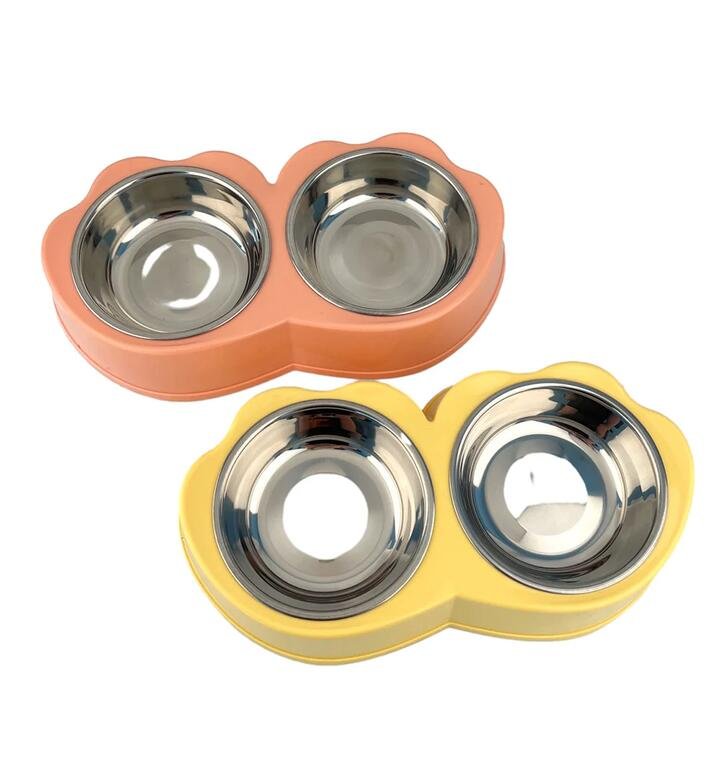 Stainless Steel Double Pet Bowl - Random Colors