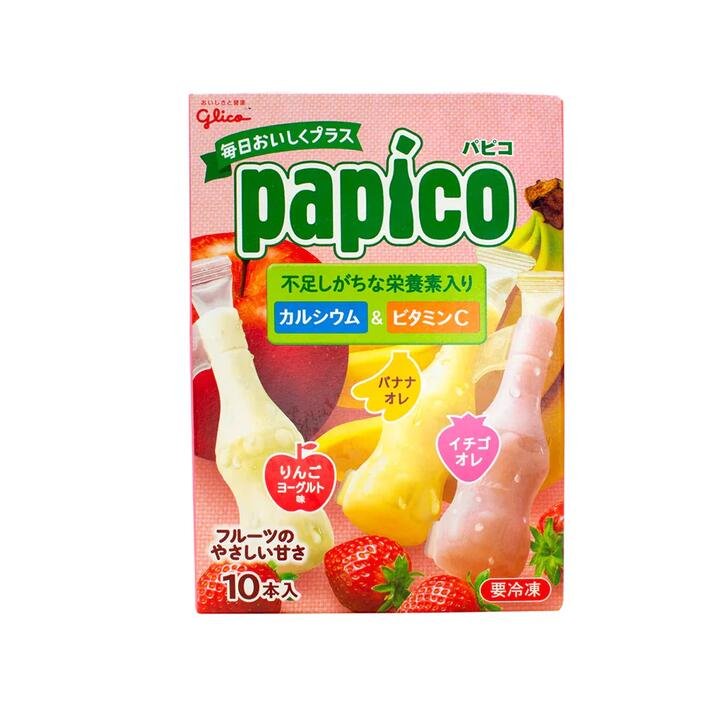 Glico Papico Frozen Smoothie Box - Strawberry, Banana & Apple Flavour, 10 Bottles, 450ml