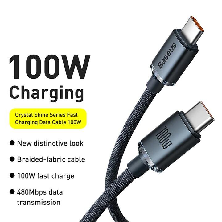 Baseus Crystal Shine Series Type-C to Type-C Fast Charging Cable 100W 1.2m – Black Gourmet Grocer Baseus Crystal Shine Series Type-C to Type-C Fast Charging Cable 100W 1.2m - Black