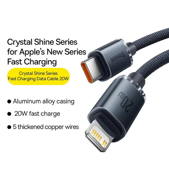 Baseus Crystal Shine Series Type-C to iP Fast Charging Data Cable 20W 2m – Black Gourmet Grocer Baseus Crystal Shine Series Type-C to iP Fast Charging Data Cable 20W 2m - Black