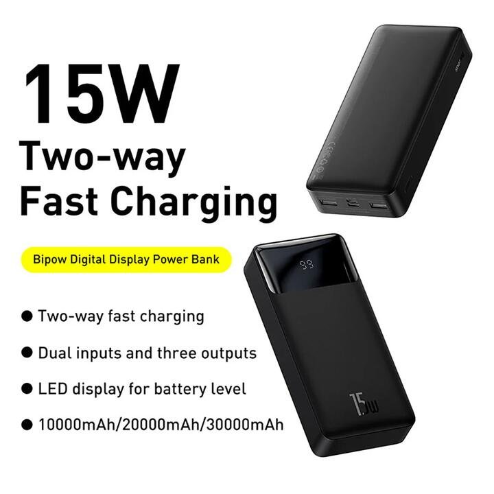 Baseus Bipow Digital Display Power Bank 20000mAh 15W - Black