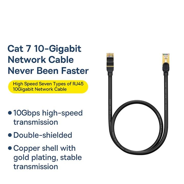 Baseus Cat 7 10-Gigabit RJ45 Network Cable – 1m Black Gourmet Grocer Baseus Cat 7 10-Gigabit RJ45 Network Cable - 1m Black