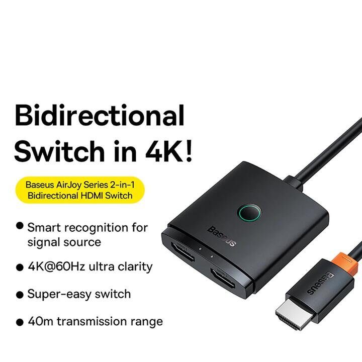 Baseus AirJoy Series 2-in-1 Bidirectional HDMI Switch with 1m Cable - Starry Black