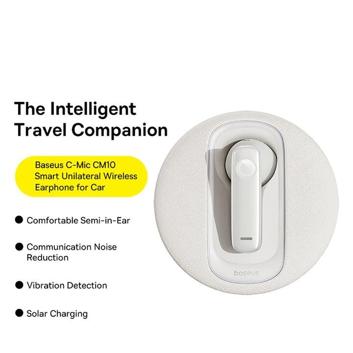 Baseus C-Mic CM10 Smart Unilateral Wireless Earphone for Car - Moon White