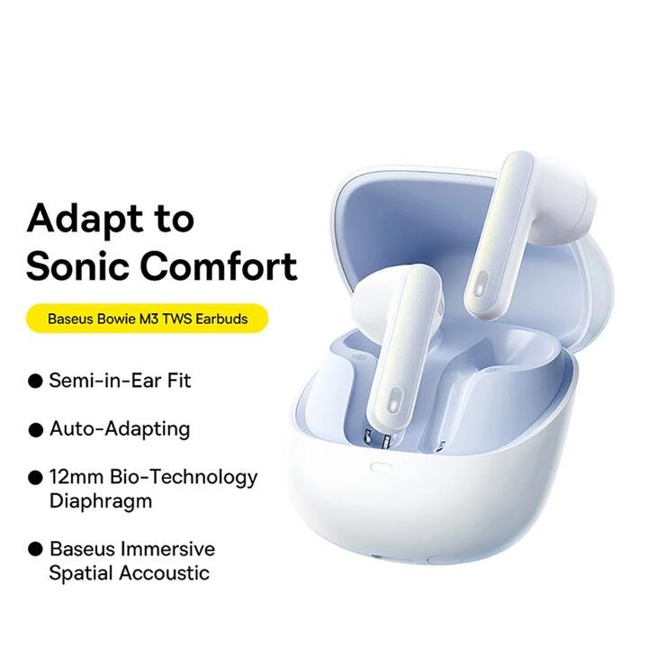 Baseus Bowie M3 TWS Bluetooth Earbuds - Moon White