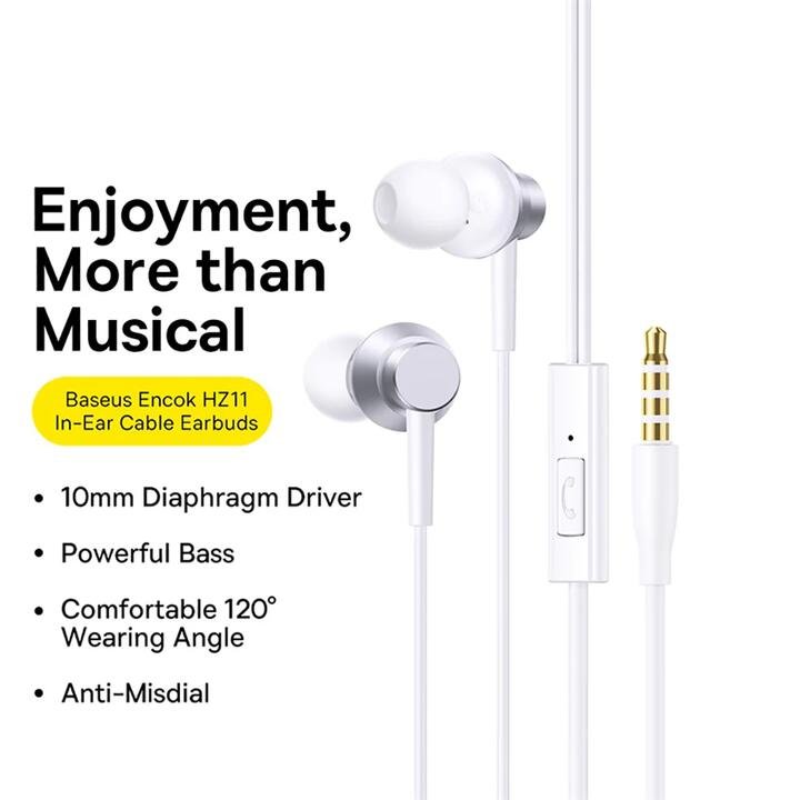 Baseus Encok HZ11 In-Ear Wired Earphones - Moon White