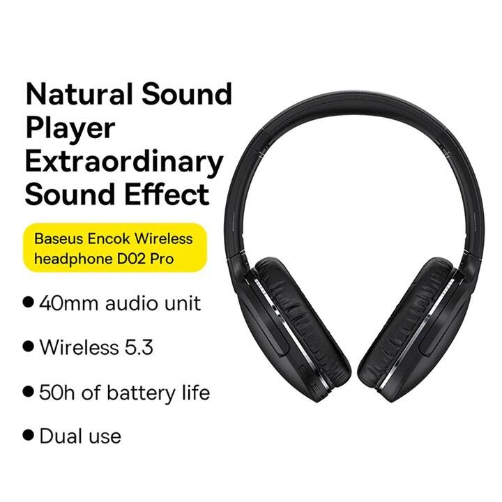 Baseus Encok D02 Pro Wireless Headphones - Black