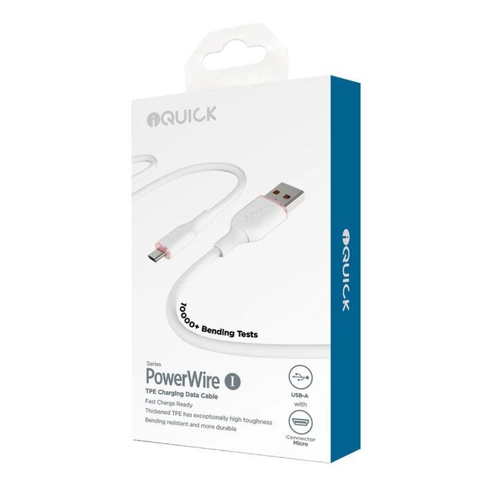 iQuick Silicone Charging Data Cable USB to Micro USB 2m White