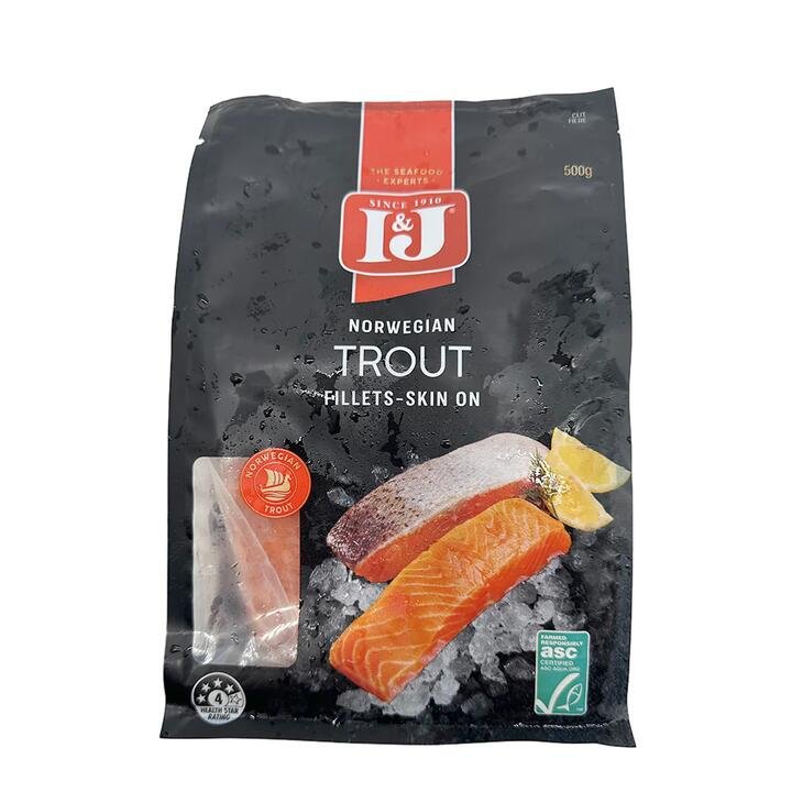 I&J Frozen Norwegian Trout Fillets - Skin On, 500g