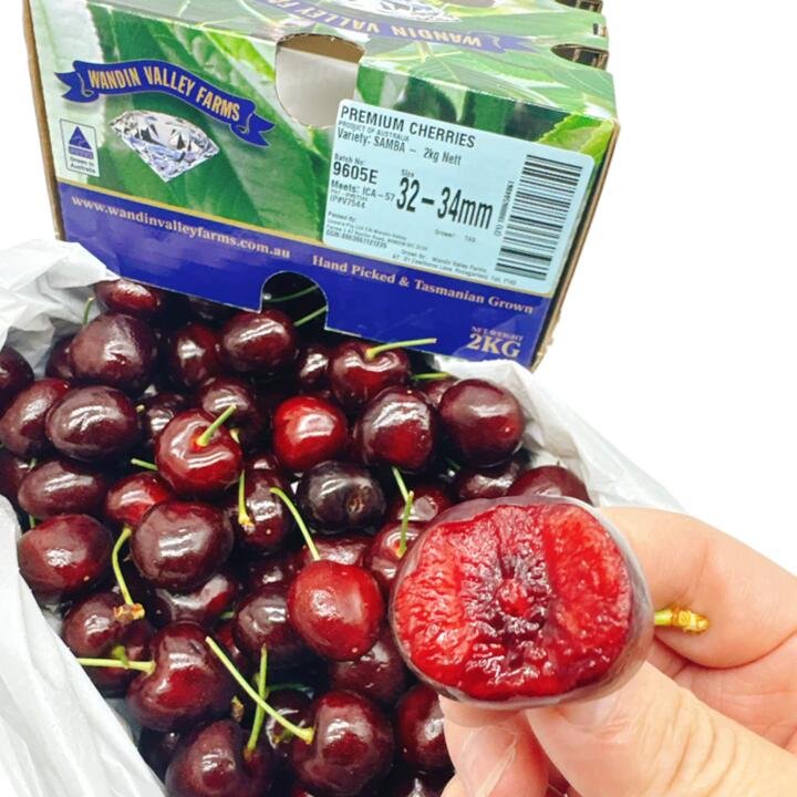 Wandin Valley Farms Tasmanian Cherries Gift Box 32-34mm – 2kg Gourmet Grocer Wandin Valley Farms Tasmanian Cherries Gift Box 32-34mm - 2kg