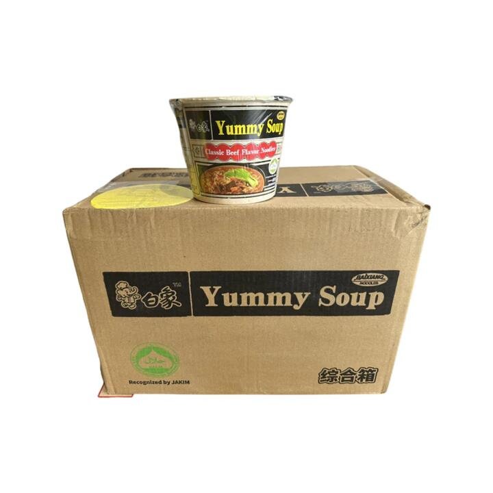 BaiXiang Yummy Soup Classic Beef Flavor Noodles - 105g x 12 Cups