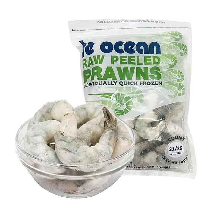 Le Ocean Frozen Tail-On Raw Prawns 21/25 - 700g