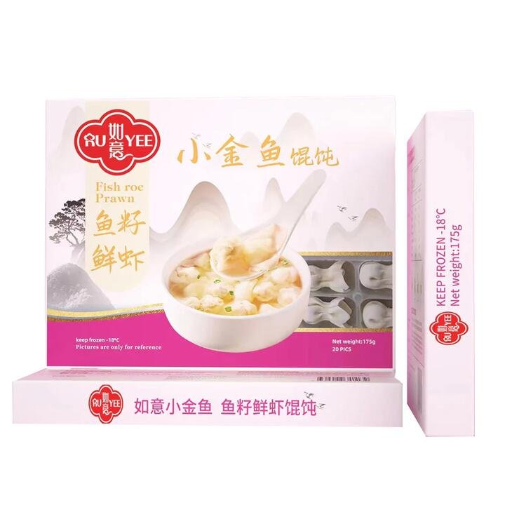 RUYEE Little Goldfish Wontons – Fish Roe & Prawn, 20 Pieces (175g, Frozen) - Mini Soup Wontons