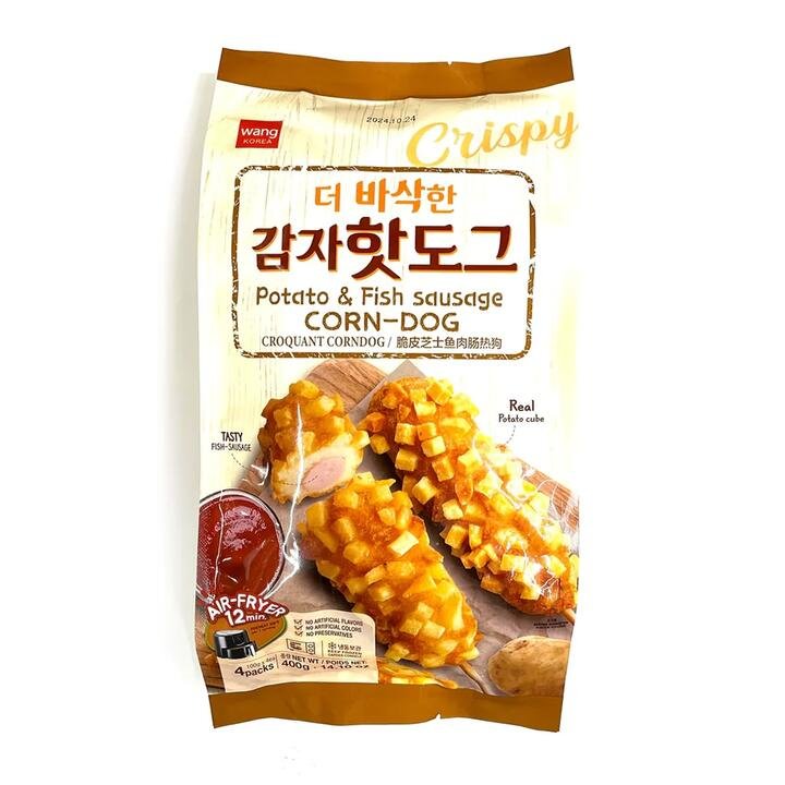 Wang Frozen Potato & Fish Sausage Corn Dogs - 4 Pieces, 400g