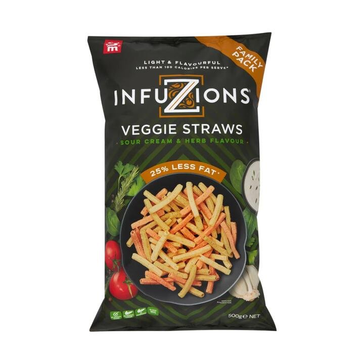 Majan's Infuzions Veggie Straws - Sour Cream & Herb Flavour, 500g