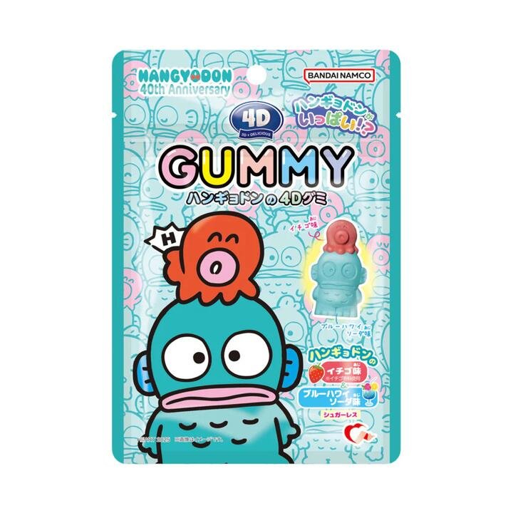 Heart Hangyodon 4D Sugar-Free Gummies – Strawberry & Blue Soda Flavour 38g - Japanese Character Shaped Gummy Candy