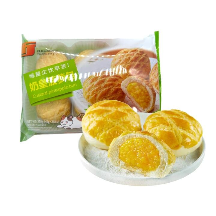 FAJI Frozen Hong Kong-Style Custard Pineapple Buns – 6 Pieces (270g)