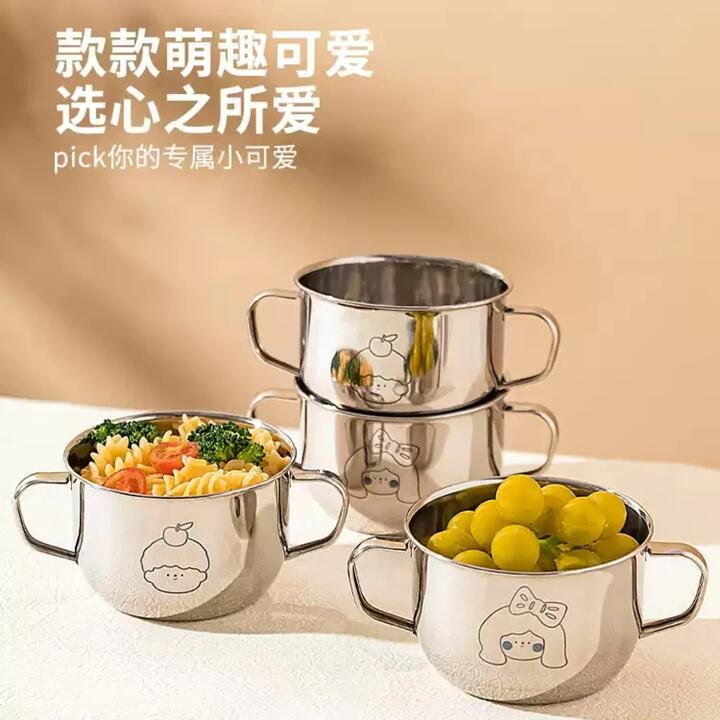 Modern Housewife 304 Stainless Steel Double-Handle Bowl (Girl Design) – Cute Two-Handle Soup/Noodle Bowl Gourmet Grocer Modern Housewife 304 Stainless Steel Double-Handle Bowl (Girl Design) – Cute Two-Handle Soup/Noodle Bowl