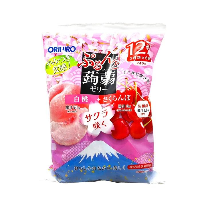Orihiro Konjac Fruit Jelly – White Peach & Cherry 240g (12 Cups) – Low-Calorie Konnyaku Snack Gourmet Grocer Orihiro Konjac Fruit Jelly – White Peach & Cherry 240g (12 Cups) - Low-Calorie Konnyaku Snack
