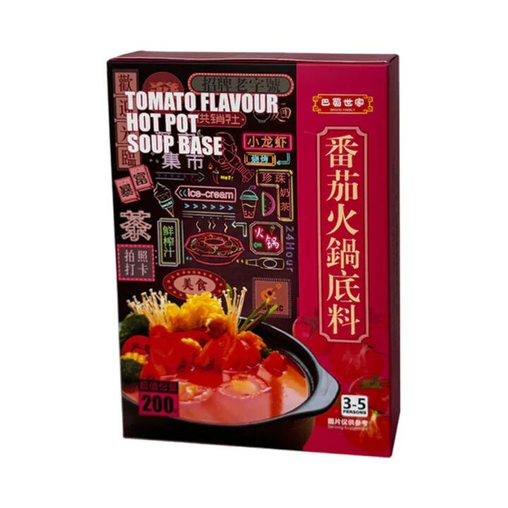 Bashu Family Tomato Hot Pot Soup Base 200g - Sichuan-Style Tomato Broth Starter